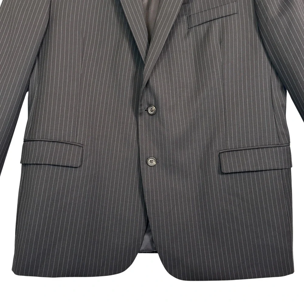 Lauren‎ Ralph Lauren Suit Jacket Blazer 46R 100% Wool Pinstripe Charcoal Gray